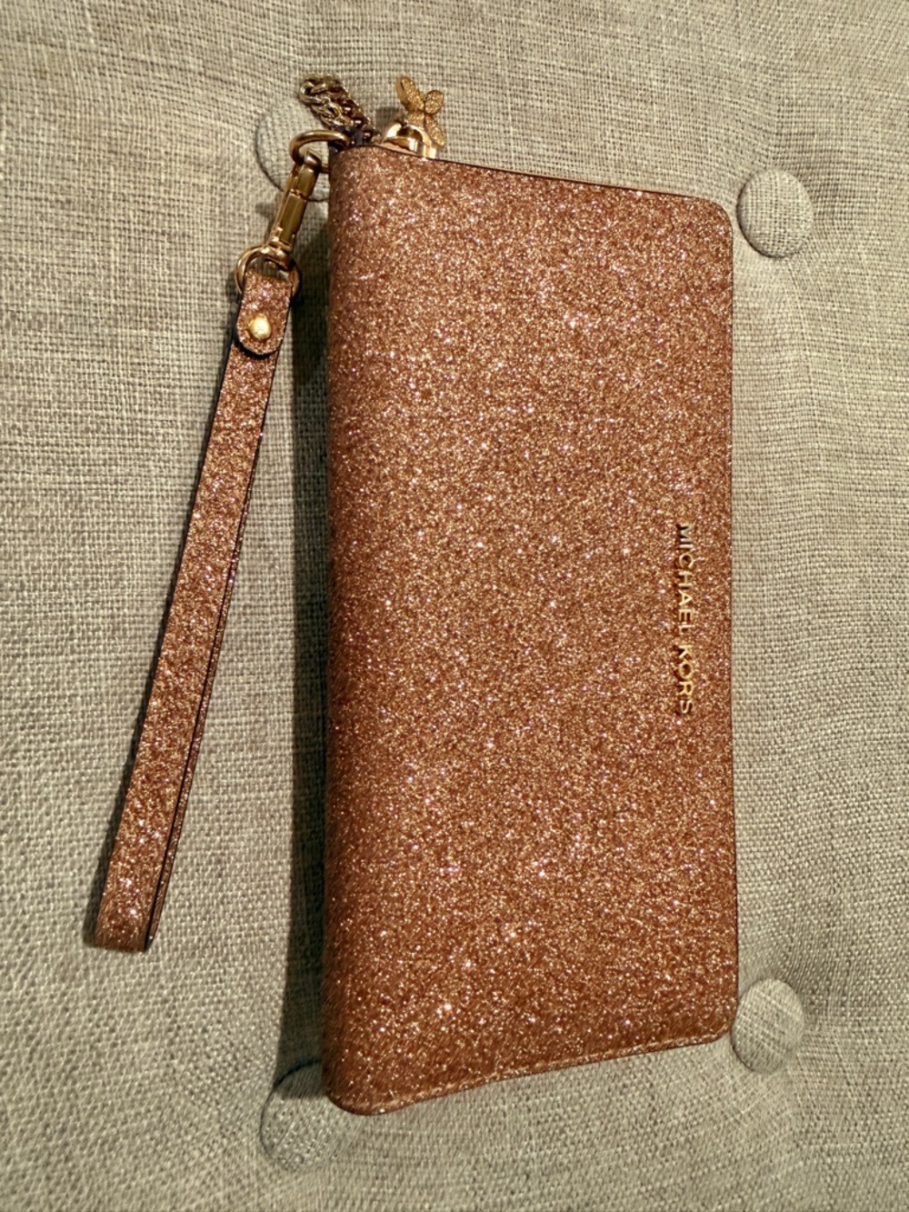 Michael Kors Rose Gold Glitter Wristlet Clutch